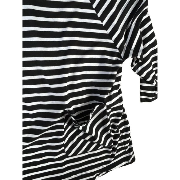 Shannon Passero Black White Striped Cowl Neck Shirt Women's M Tunic Top Pockets - Picture 4 of 8